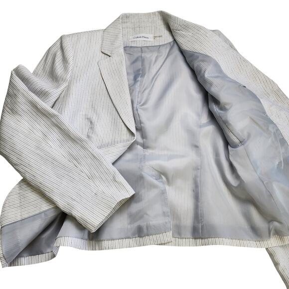 Calvin Klein Womens Blazer Size 6 Two Button White Pin Stripe Career Office Work - Picture 8 of 11